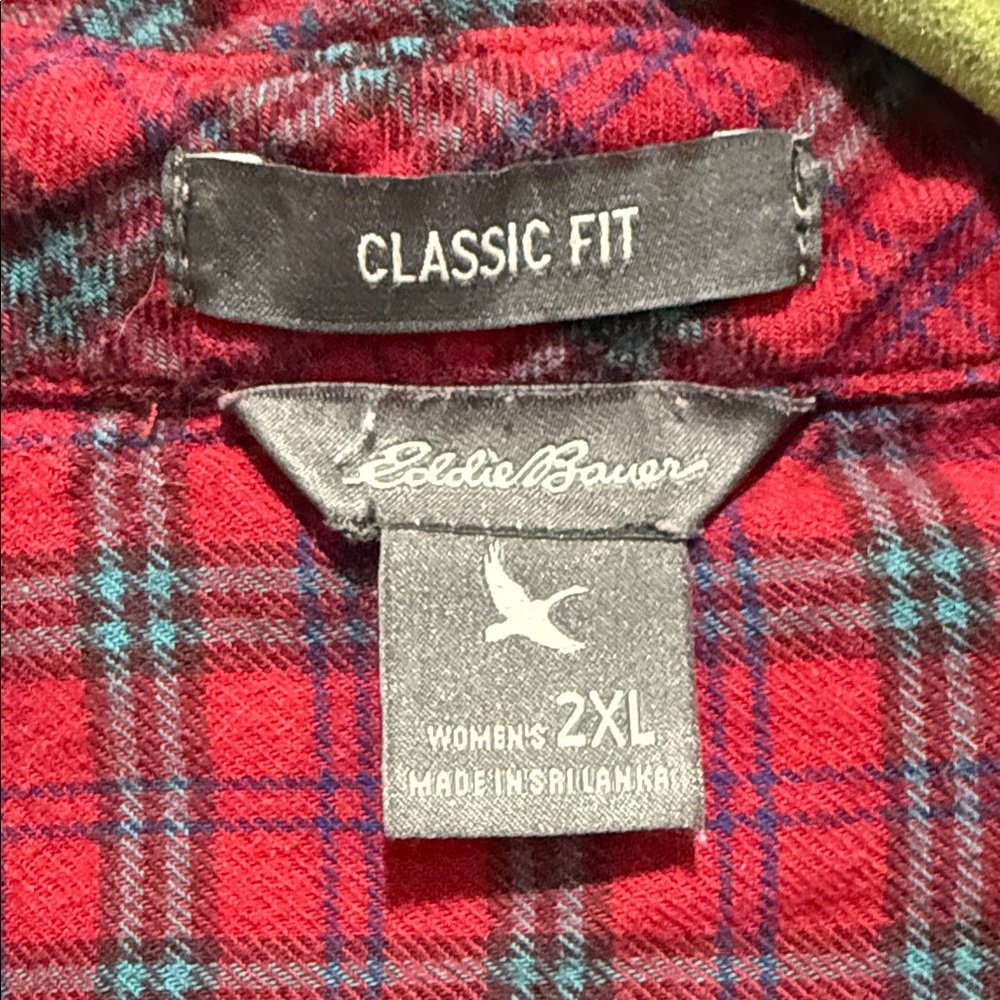 Eddie Bauer Red and Navy Plaid Button-Up Shirt - Picture 2 of 5